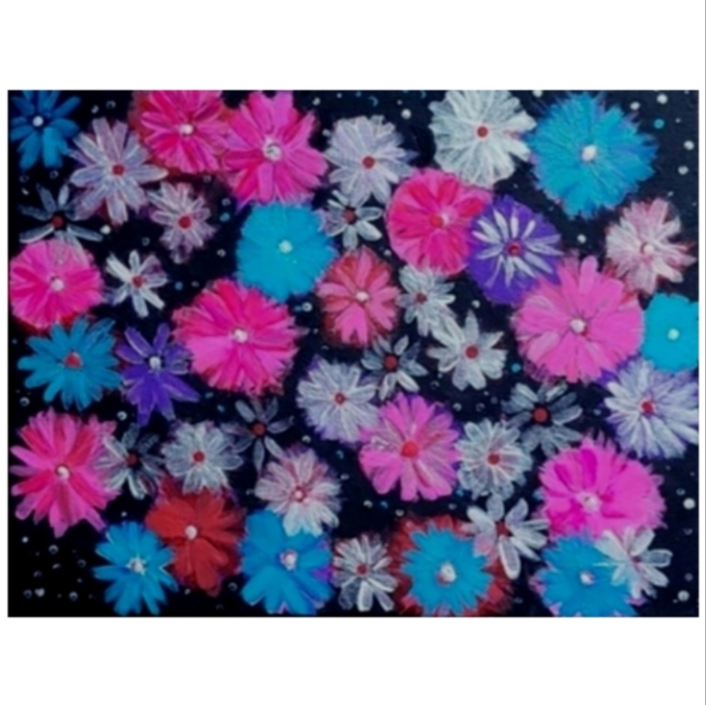 Hand Crafted Floral Canvas in Pink, Blue, and Purple 11x14 Inches - Picture 4 of 4
